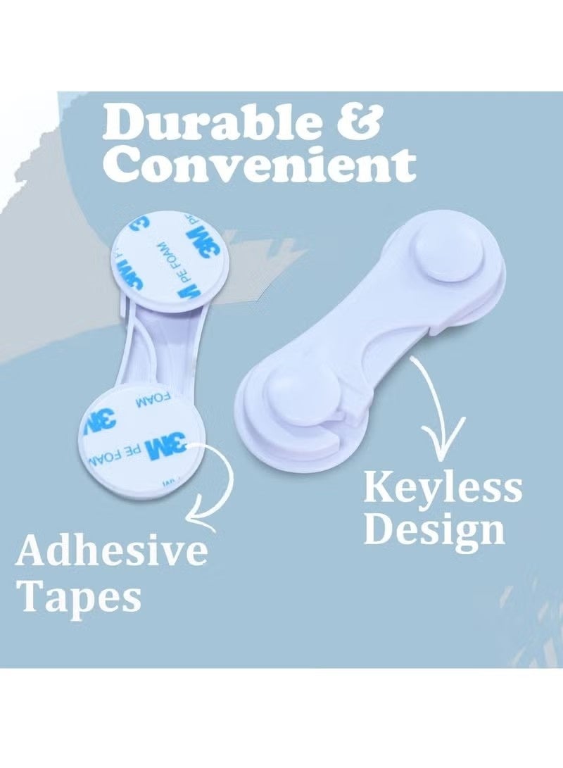 Beauenty Cabinet Door Locks for Baby Proofing and Child Safety, 4 Pack Childproof Cabinet Locks with Adhesive for Drawer Cupboards Fridge Closet and Pantry, Child Proof Latch for Protecting Kids (White-4PCS) - Image 2